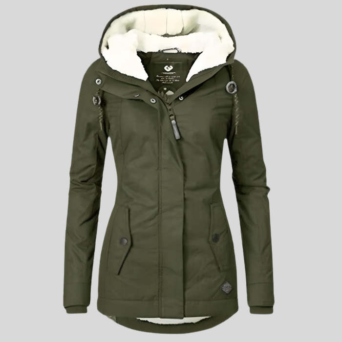 Waterproof hooded jacket with long silhouette for women | Madelyn