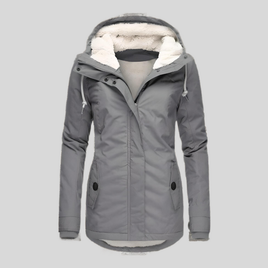 Waterproof hooded jacket with long silhouette for women | Madelyn