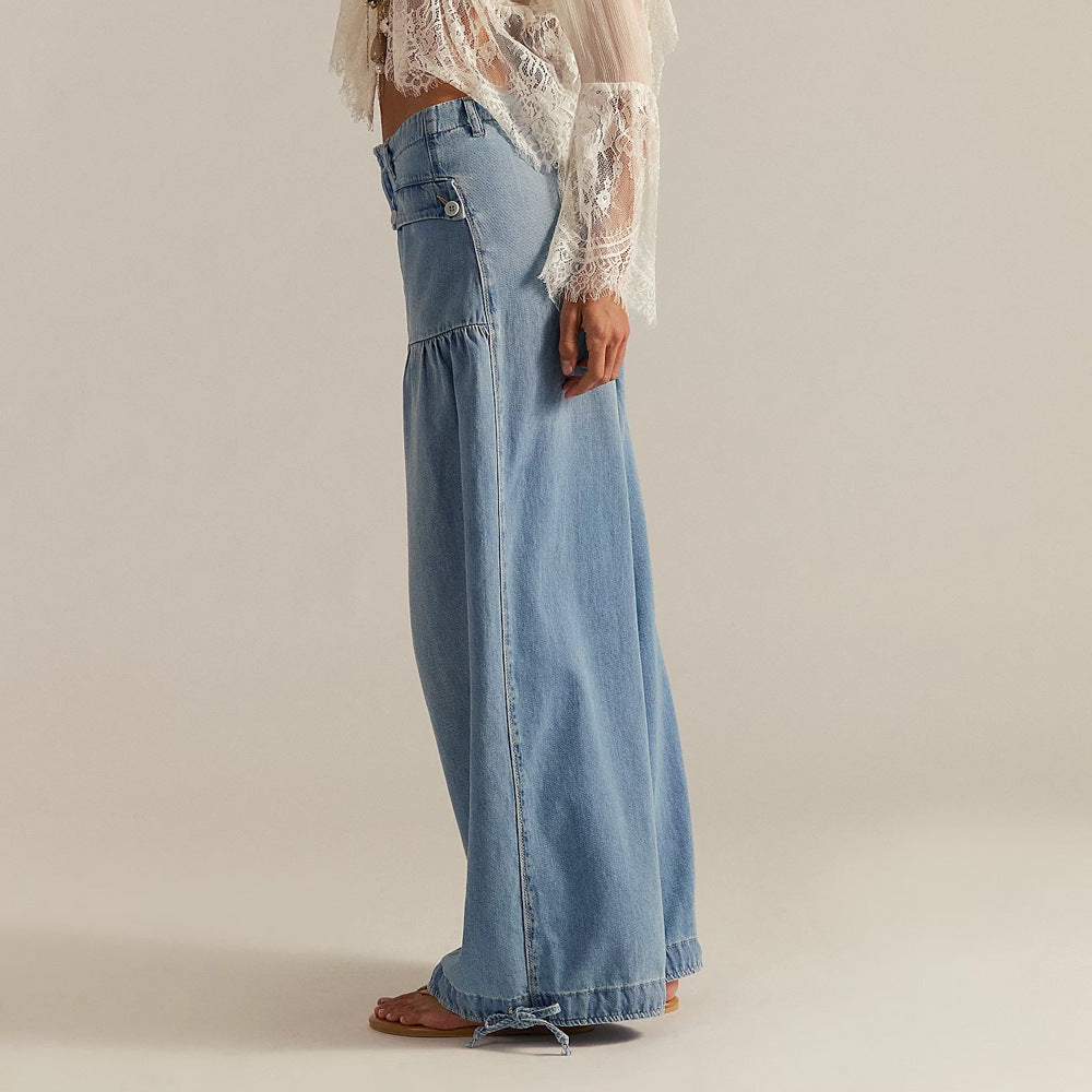 Poppy wide-leg jeans trousers for women | Bohemian Chic -3