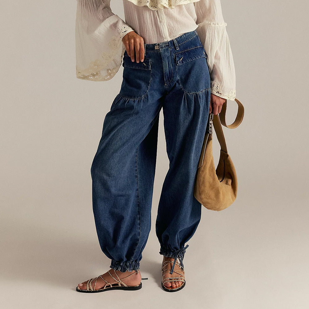 Poppy wide-leg jeans trousers for women | Bohemian Chic -5
