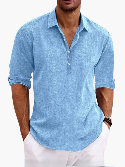 Linen short sleeve polo lightweight shirt for men -5