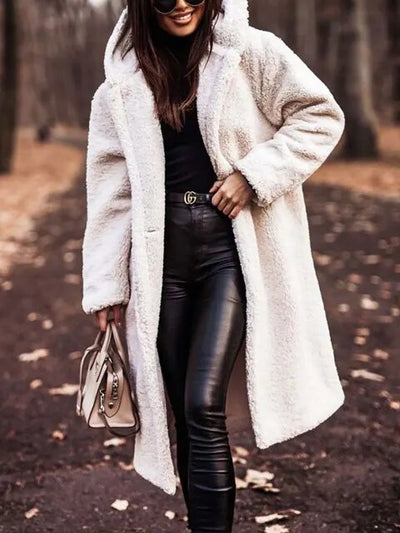Coat teddy long chaud elegant parka for women | Cherry -7