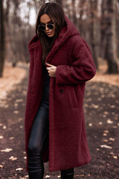 Coat teddy long chaud elegant parka for women | Cherry -9