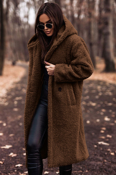 Coat teddy long chaud elegant parka for women | Cherry -4