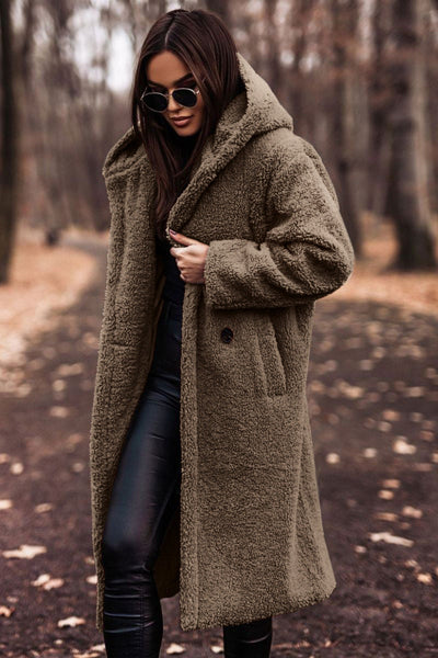 Coat teddy long chaud elegant parka for women | Cherry -6