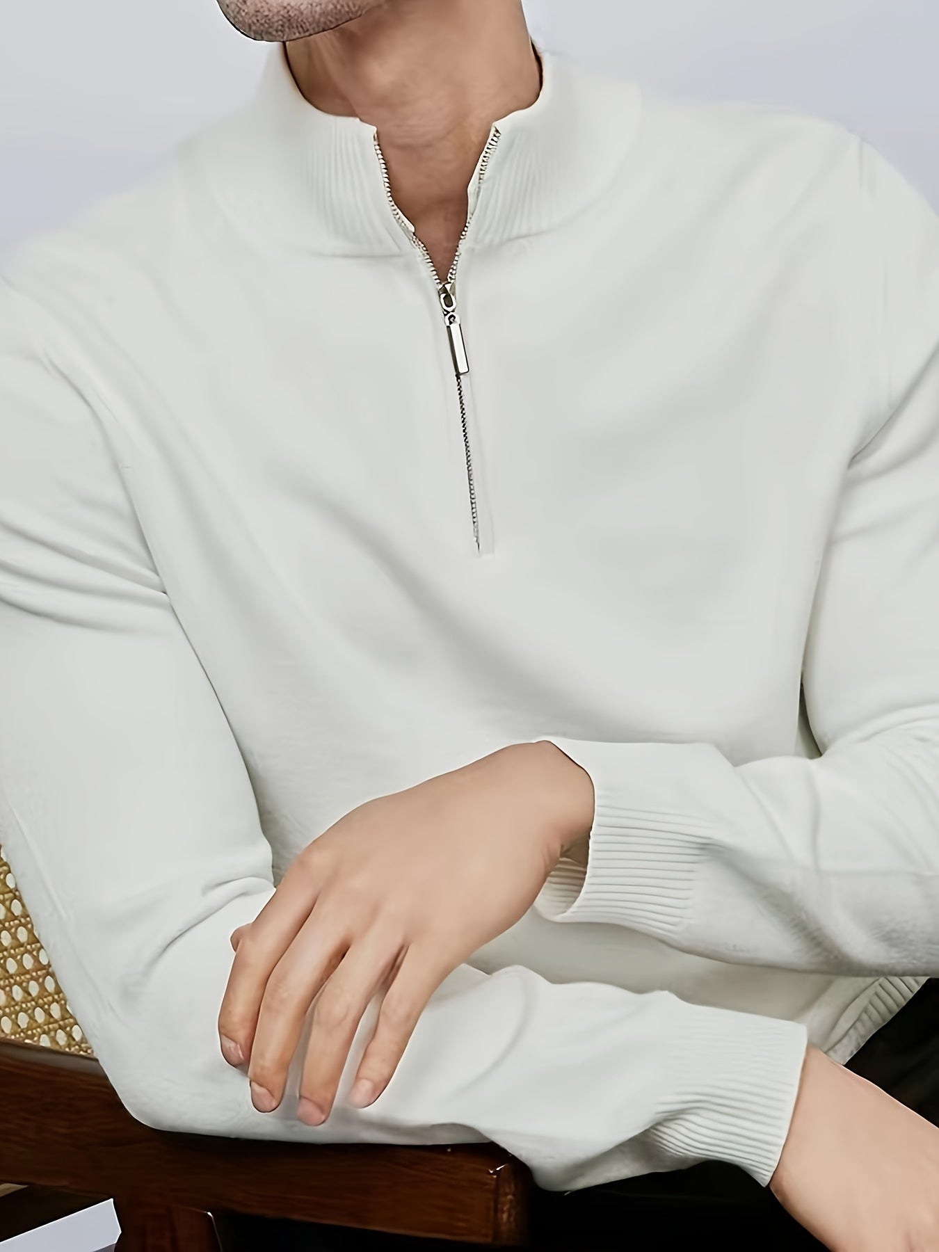 Casual half-zip sweater with high collar for men | Dorian