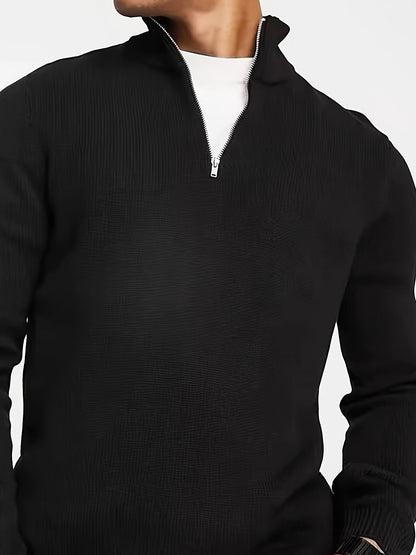Casual half-zip sweater with high collar for men | Dorian