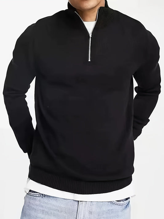 Casual half-zip sweater with high collar for men | Dorian