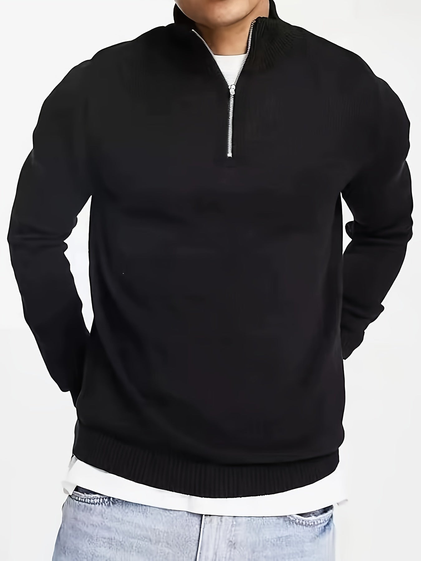 Classic high-collar half-zip everyday jumper for men -1