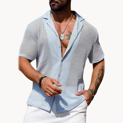 Classic hollow-knit short-sleeve casual shirt for men -2