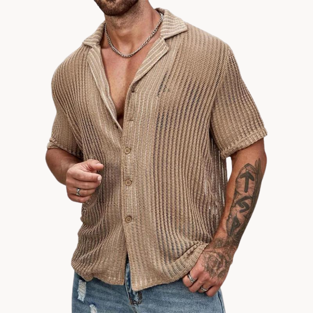 Classic hollow-knit short-sleeve casual shirt for men -4