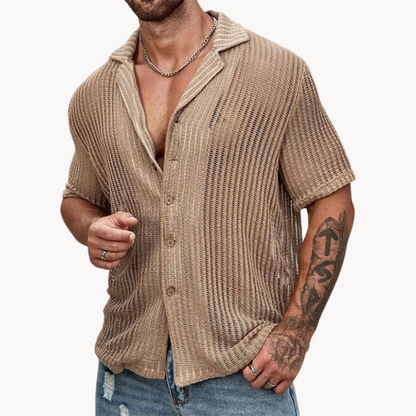 Classic hollow-knit short-sleeve casual shirt for men -4