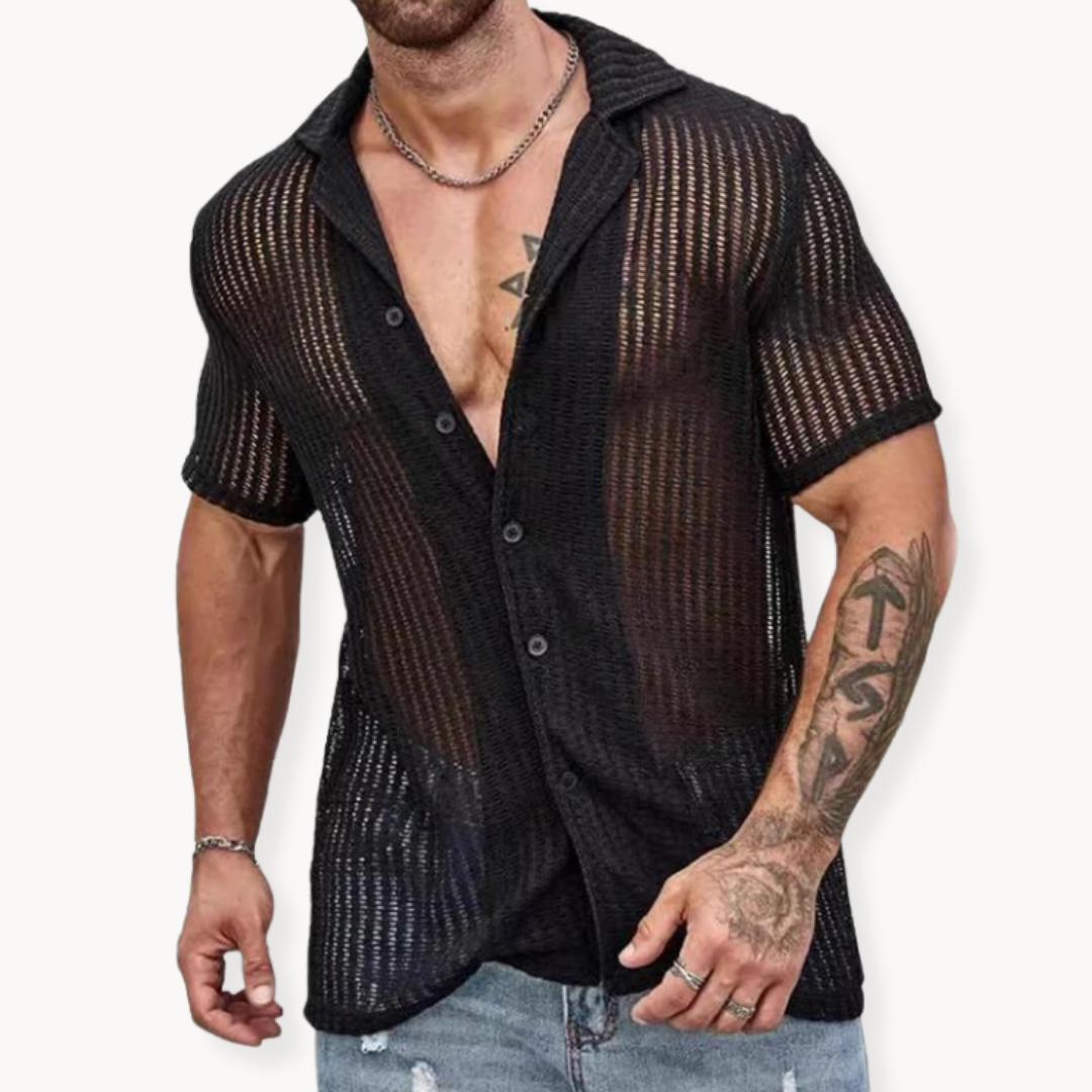 Classic hollow-knit short-sleeve casual shirt for men -5