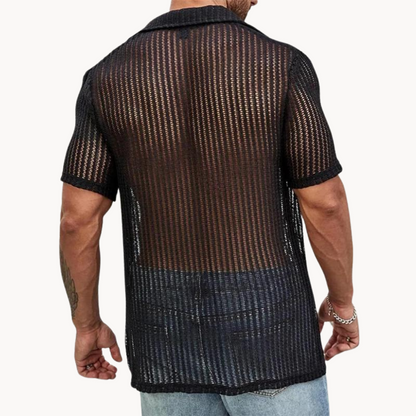 Classic hollow-knit short-sleeve casual shirt for men -6