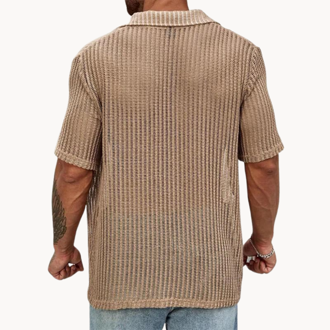 Classic hollow-knit short-sleeve casual shirt for men -7