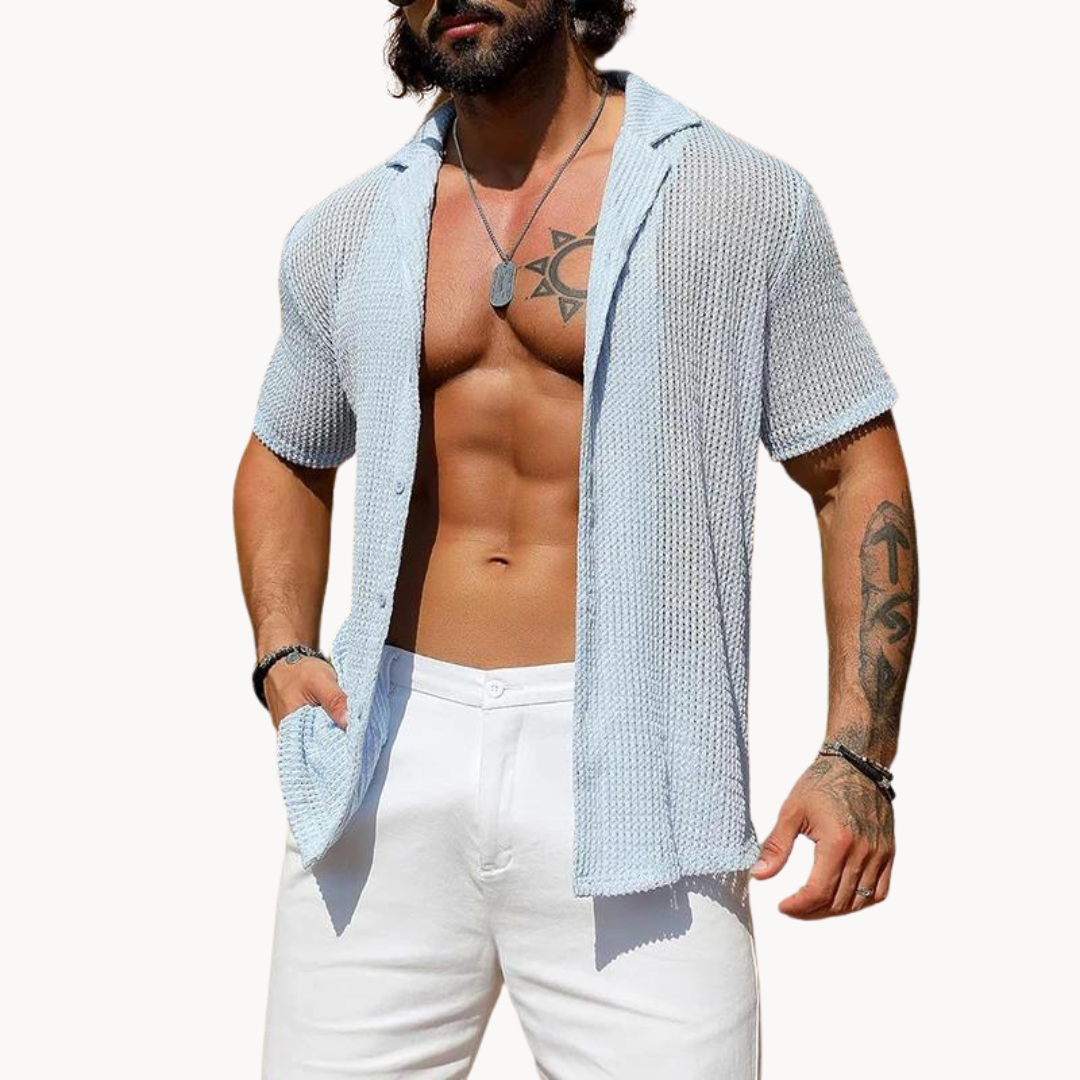 Classic hollow-knit short-sleeve casual shirt for men -8
