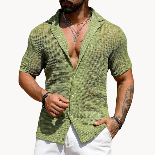 Classic hollow-knit short-sleeve casual shirt for men -1