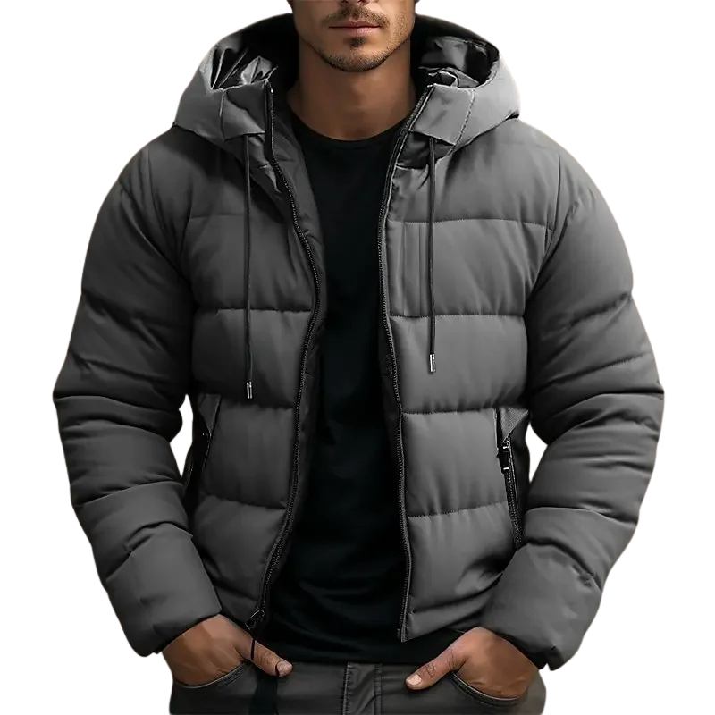 Hooded puffer jacket with zipper pockets for men | Grayson -2