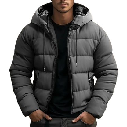 Hooded puffer jacket with zipper pockets for men | Grayson -2
