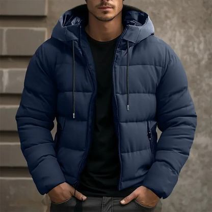 Hooded puffer jacket with zipper pockets for men | Grayson -6