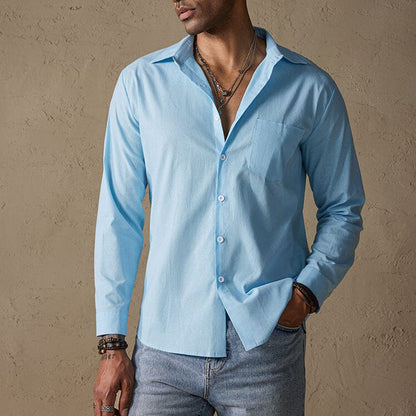 Classic linen traditional-collar casual shirt for men -2