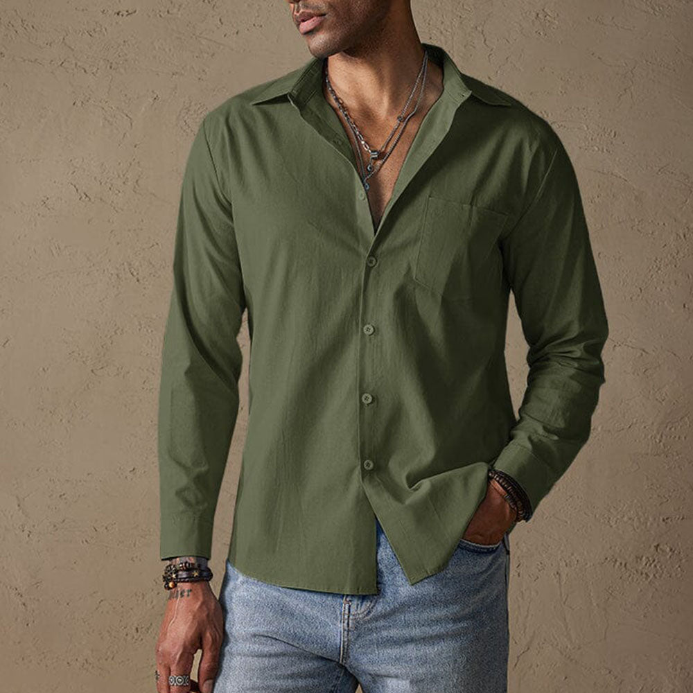 Classic linen traditional-collar casual shirt for men -4