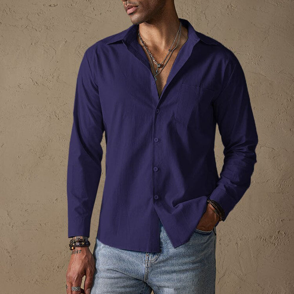 Classic linen traditional-collar casual shirt for men -5