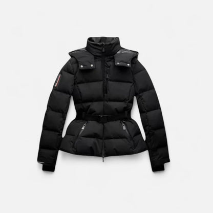 Belted water-resistant elegant puffer jacket for women -1