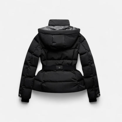 Belted water-resistant elegant puffer jacket for women -2