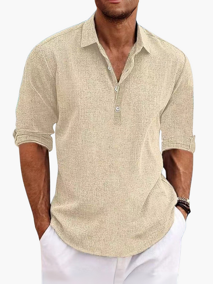 Linen short sleeve polo lightweight shirt for men -7