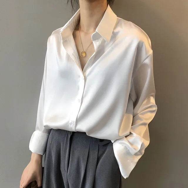 Casual loose satin blouse for women | Amily -2