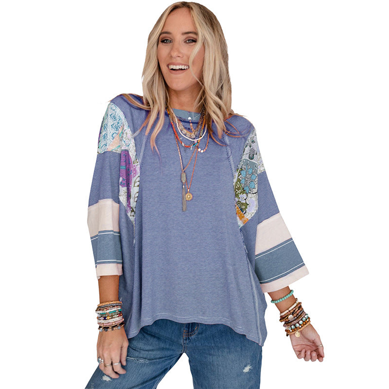 Lightweight patchwork batwing everyday top for women | Bailey -7