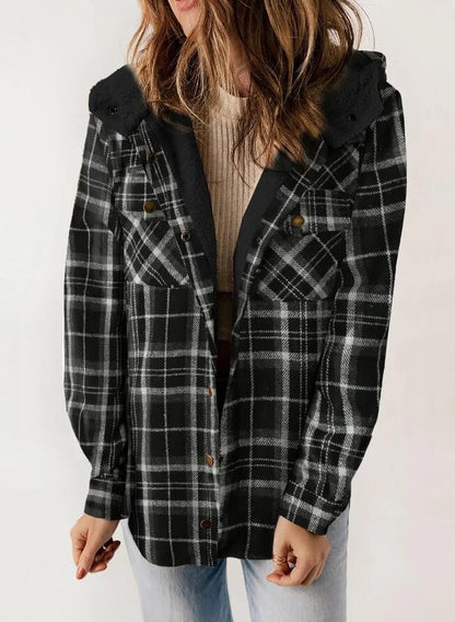 Plaid hooded flannel jacket for women | Amelia -3