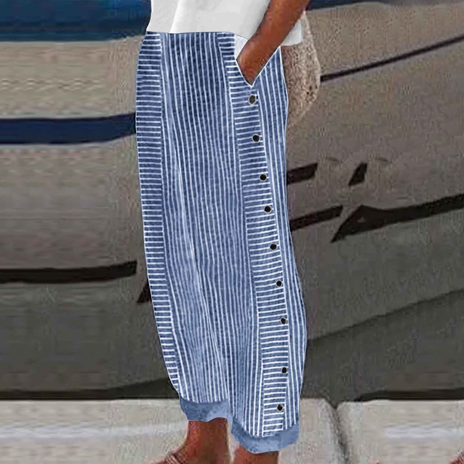 Relaxed striped button-accent trousers for women | Sera -3