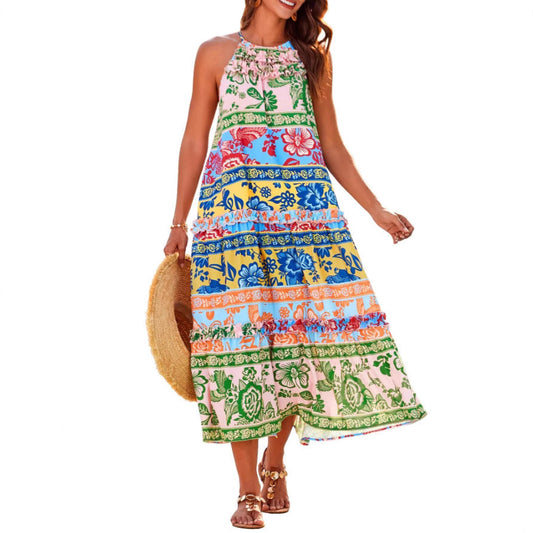 Boho halter tiered maxi dress for women | Felicity