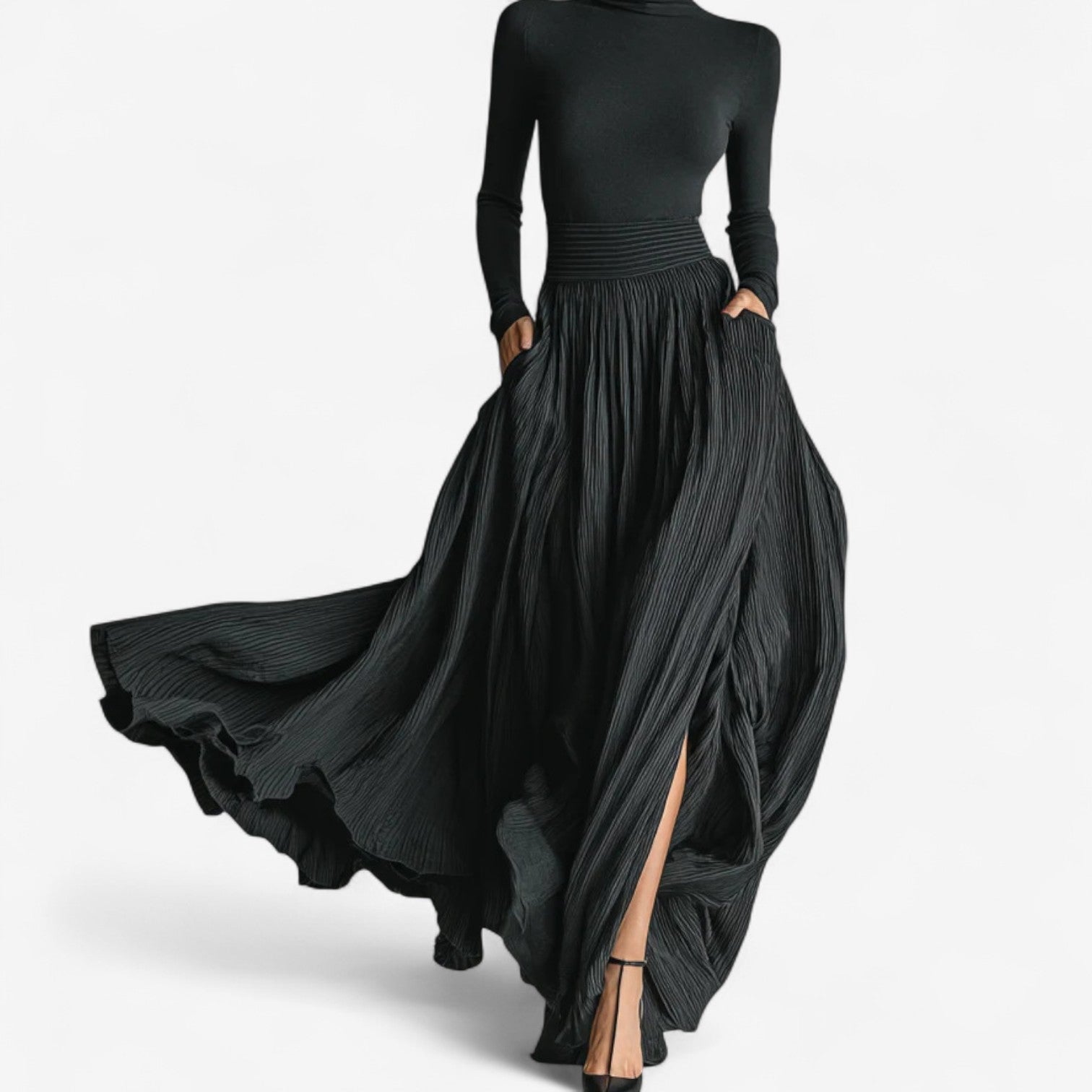 Elegant fluide dress taille haute maxi for women -1