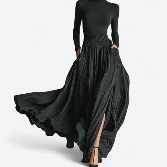 Elegant fluide dress taille haute maxi for women -1