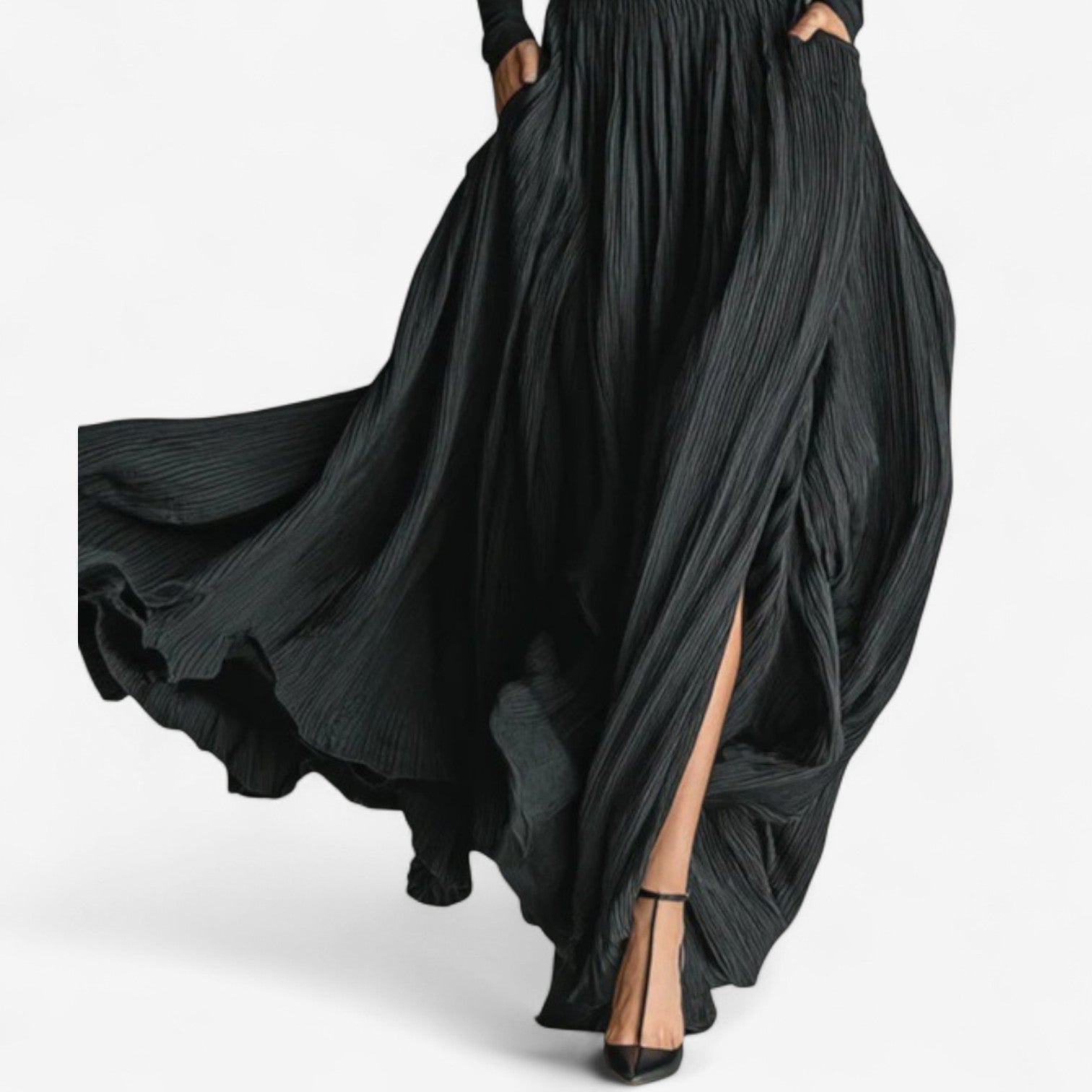 Elegant fluide dress taille haute maxi for women -3