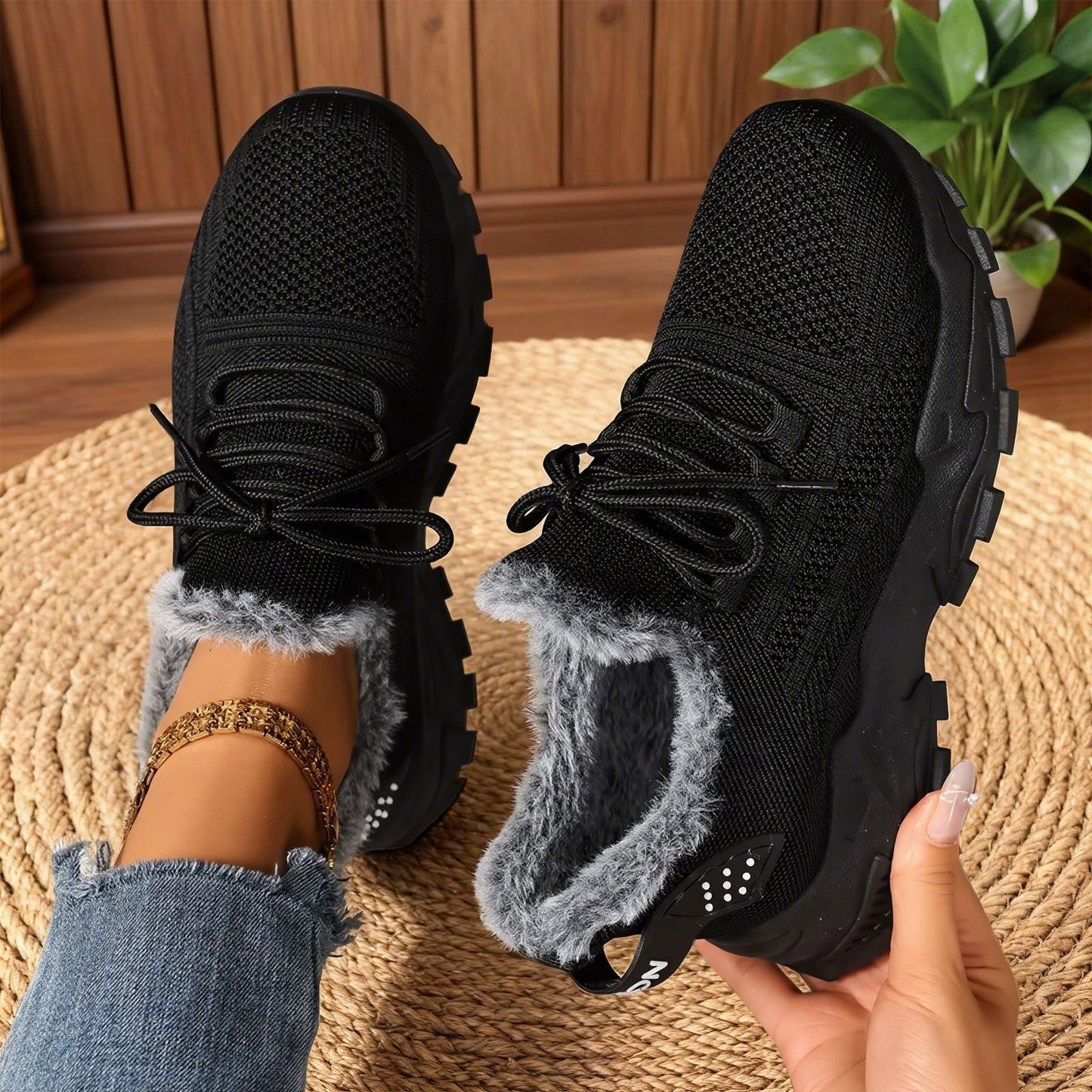 Casual fleece lace-up lightweight everyday trainers for women | Brydee -1