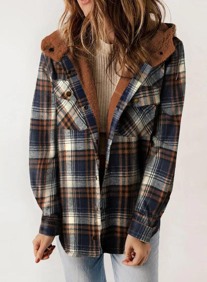 Plaid hooded flannel jacket for women | Amelia -6