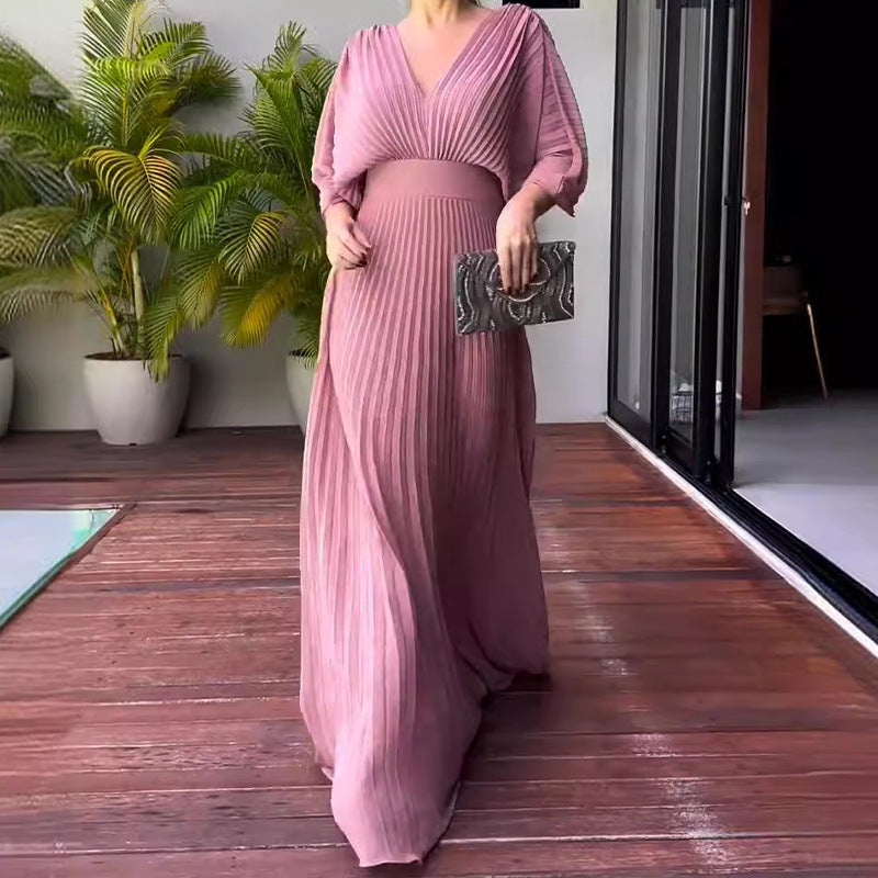 Floating ribbed elegant maxi dress for women | Ria -9