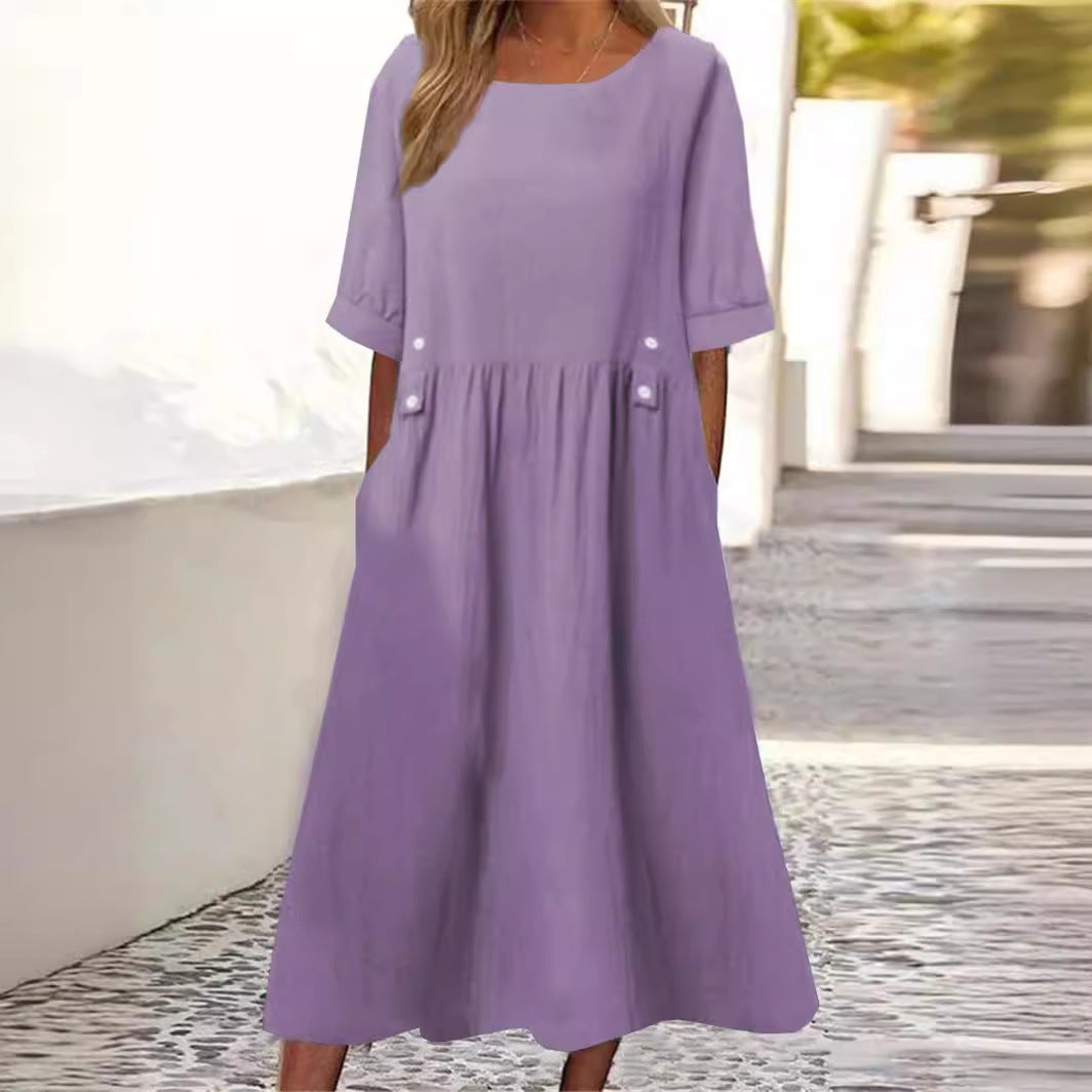 Elegant cotton-linen dress for women | Amelia -1