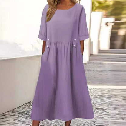 Elegant cotton-linen dress for women | Amelia -1