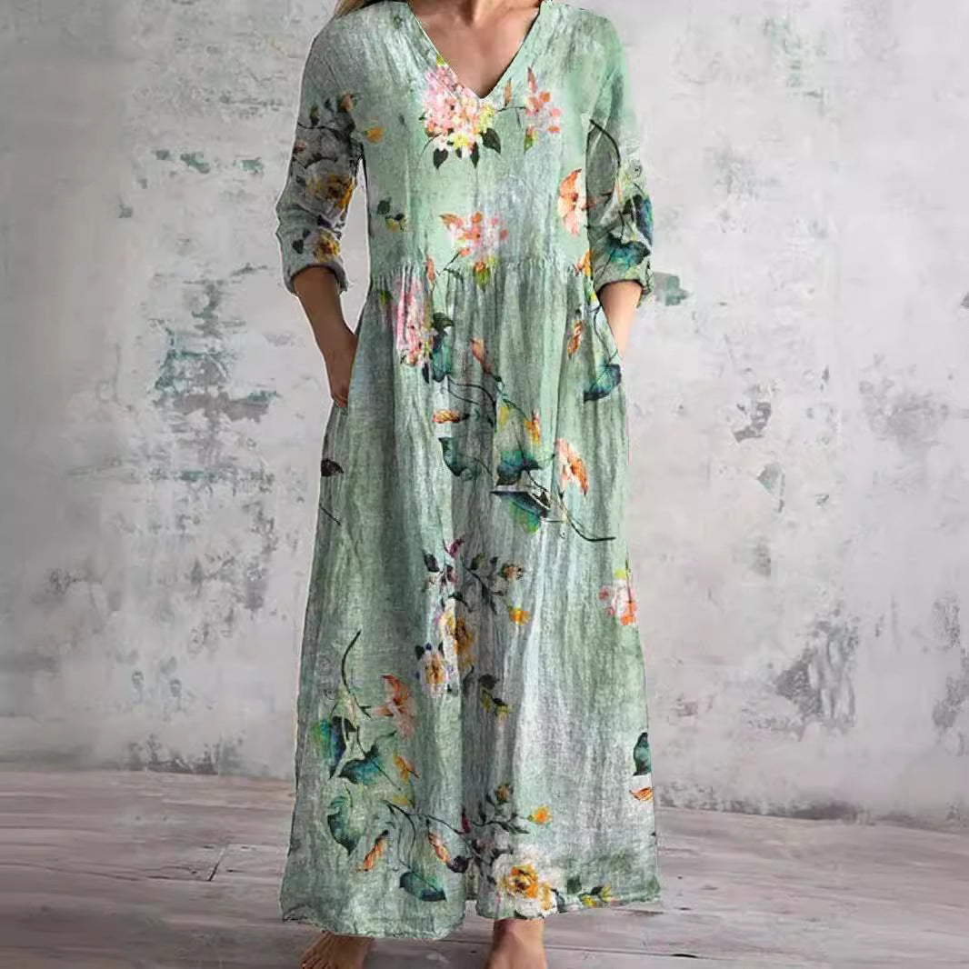 Floral V-neck dress for women | Breezy Flattering -3