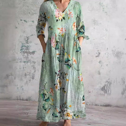 Floral V-neck dress for women | Breezy Flattering -3
