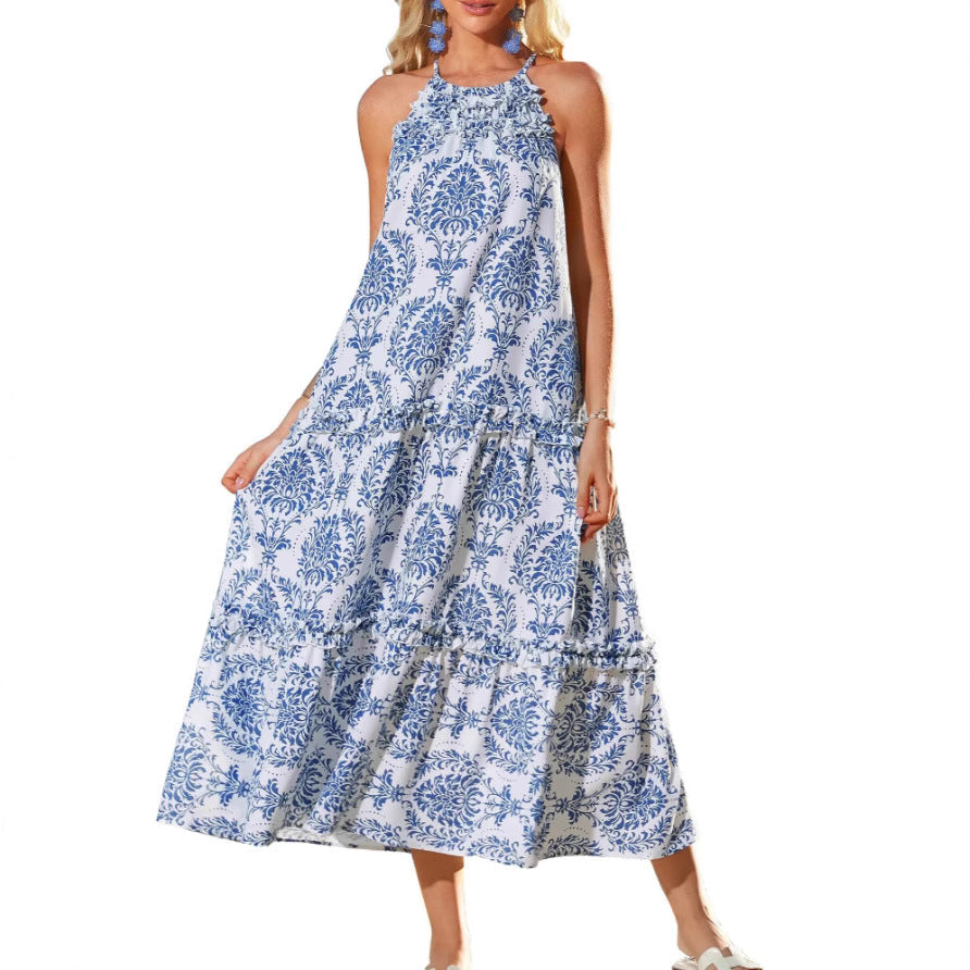 Boho halter tiered maxi dress for women | Felicity