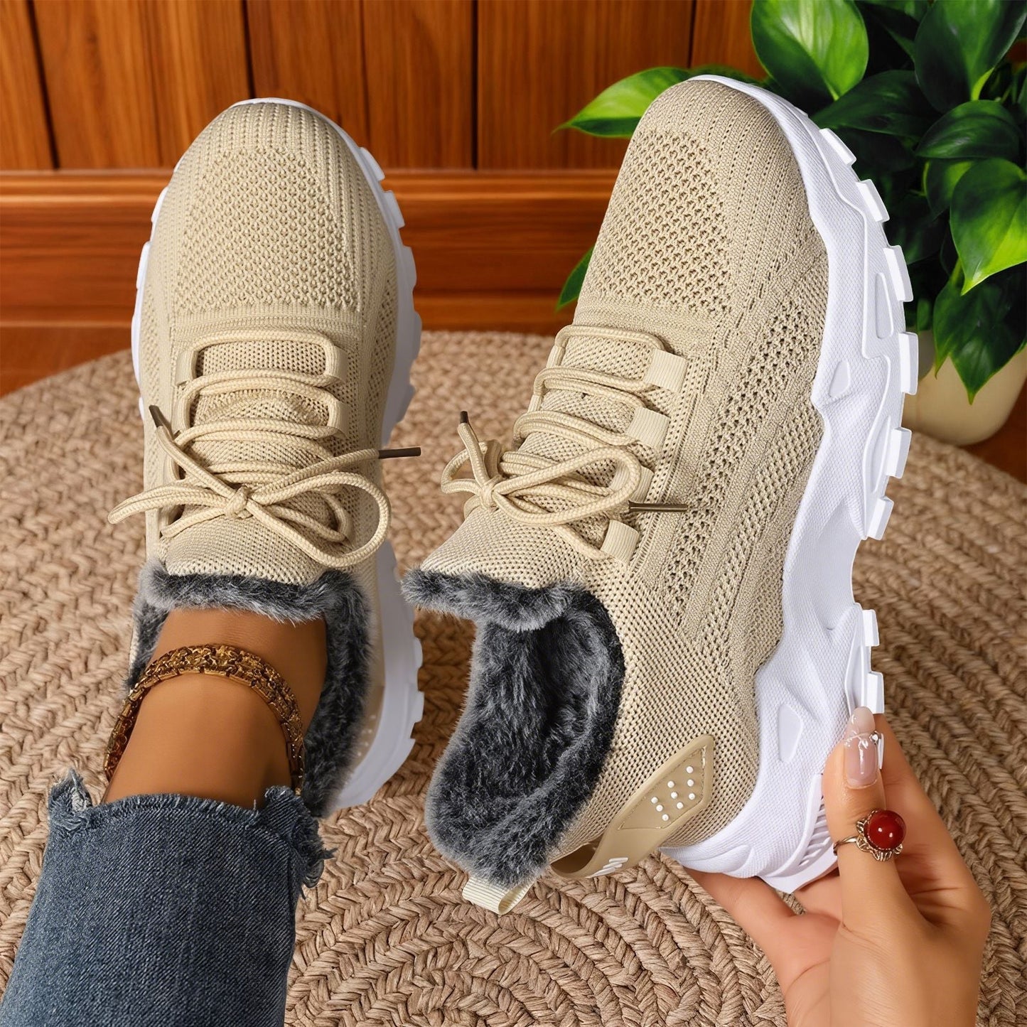 Casual fleece lace-up lightweight everyday trainers for women | Brydee -3