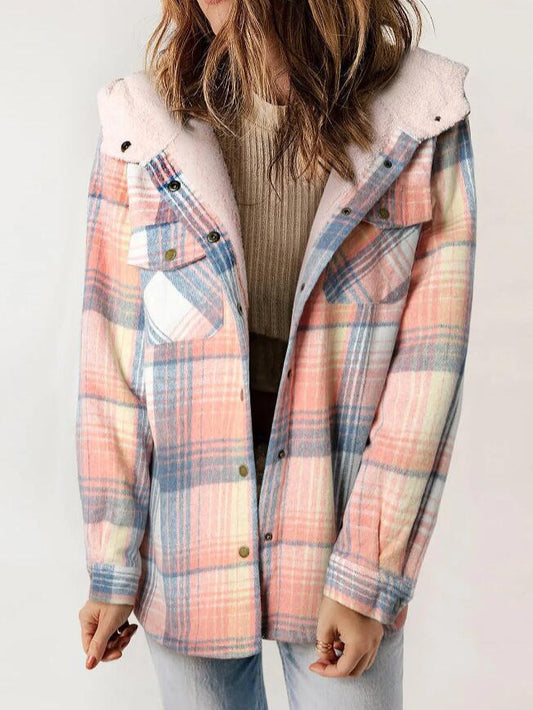 Plaid hooded flannel jacket for women | Amelia -1