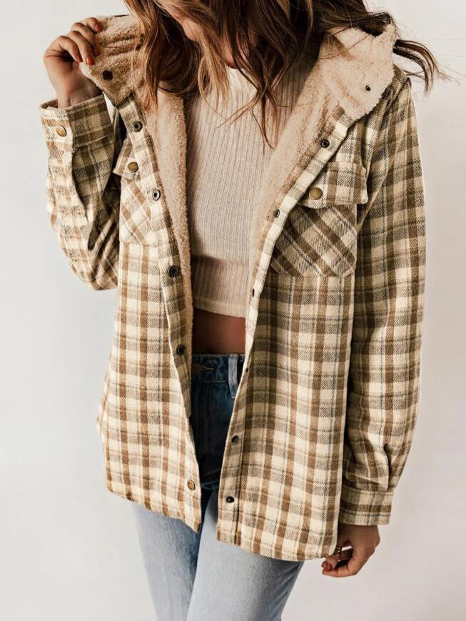 Plaid hooded flannel jacket for women | Amelia -2