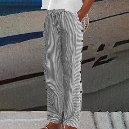 Relaxed striped button-accent trousers for women | Sera -4